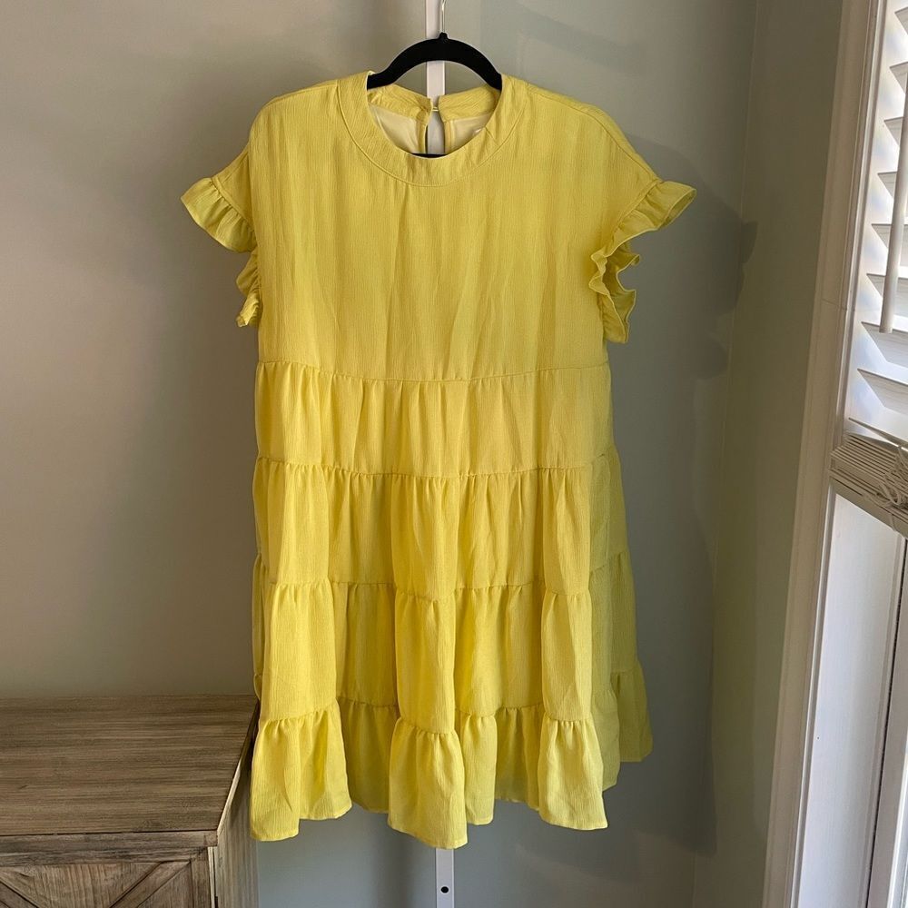 Foteisy Yellow Ruffled Dress